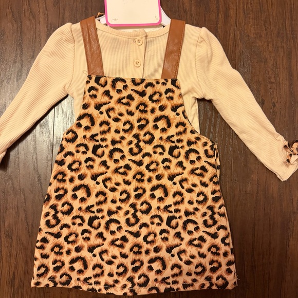 Little Lass Leopard Print Dress with Cream Top - Picture 2 of 4